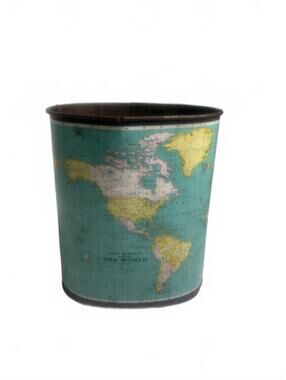 Rand McNally | Vintage Metal Map of the World Trash Can
